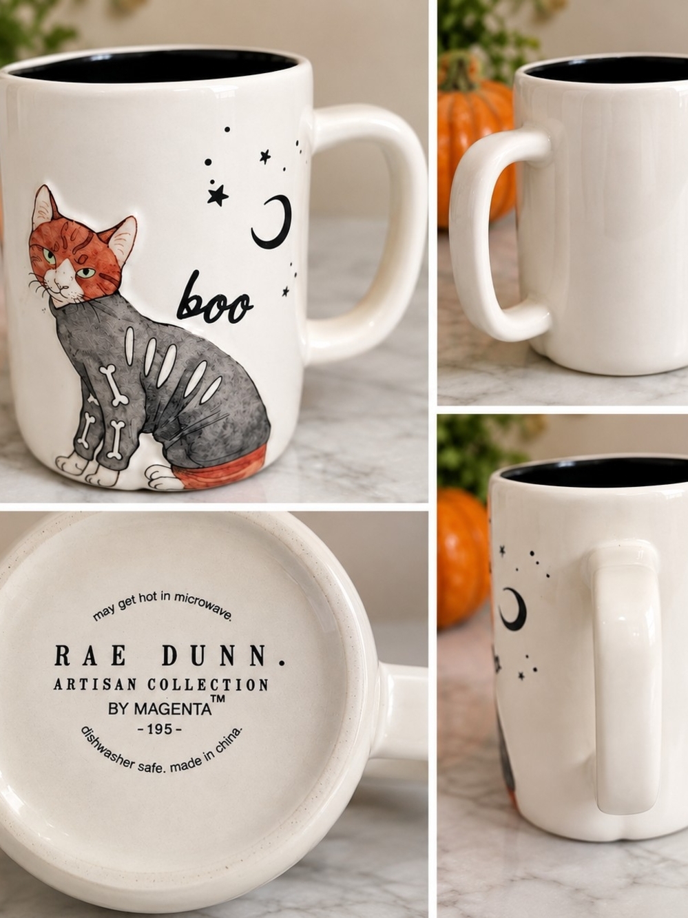Rae Dunn Halloween Boo Cat Mug Raised 3D Design